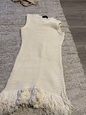 Zara Cream Knit Sleeveless Fringe Dress Size Small